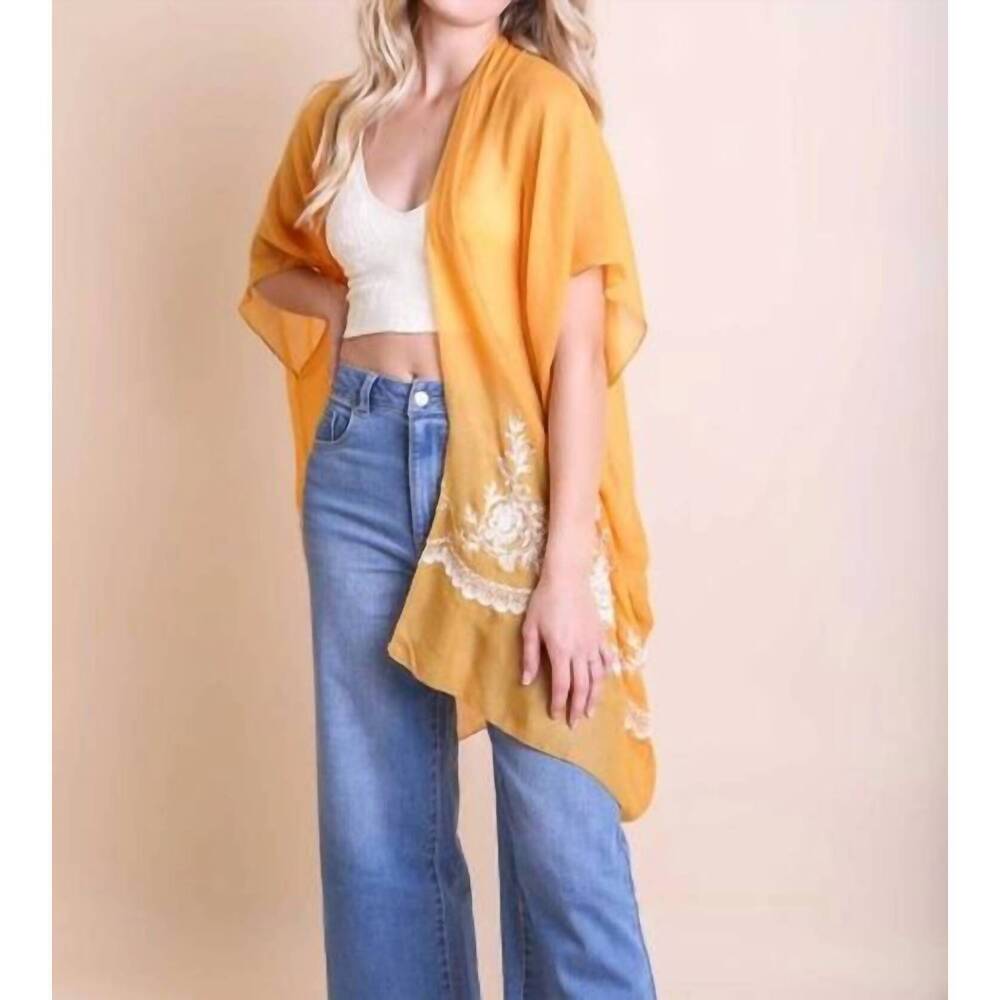 NEW LETO lightweight floral embroidered tassels boho festival kimono wrap in mus